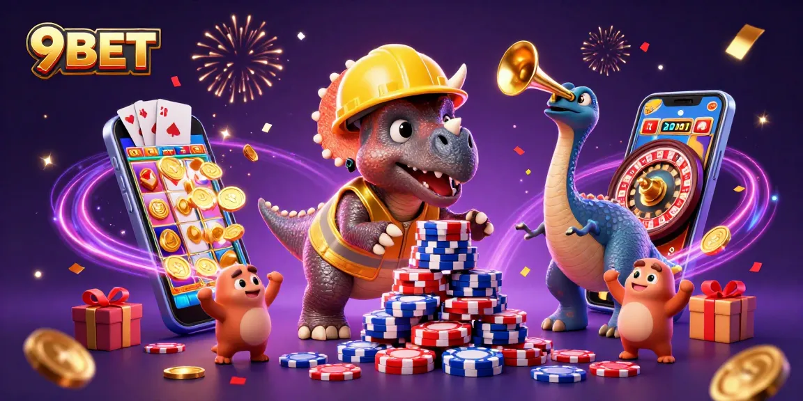 Engage in the excitement of 9BET with a vibrant gaming scene featuring dynamic animated characters.