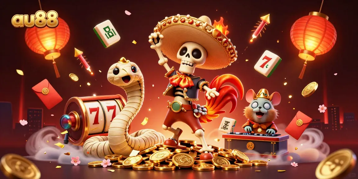 Experience exciting entertainment with au88 in this vibrant 3D casino illustration filled with action.