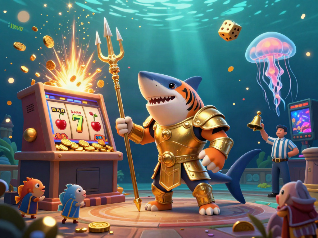 Experience thrilling wins at rikvip with dynamic 3D illustration of an underwater casino scene filled with exciting game elements.