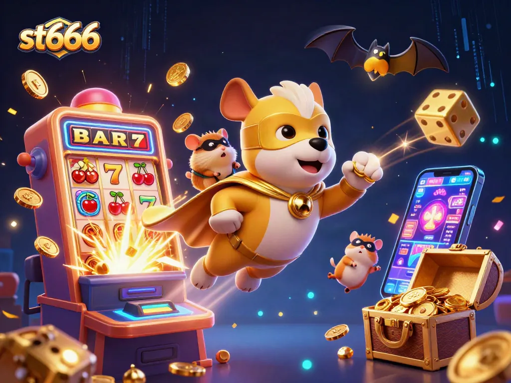 Experience gaming thrills with st666, where a superhero dog and hamster soar over a roulette table!