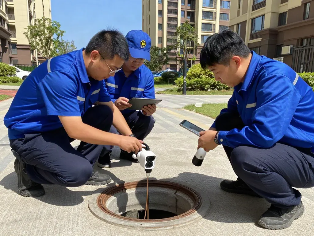 CCTV Drainage Surveyors London inspecting underground pipes with advanced technology in urban residential area.