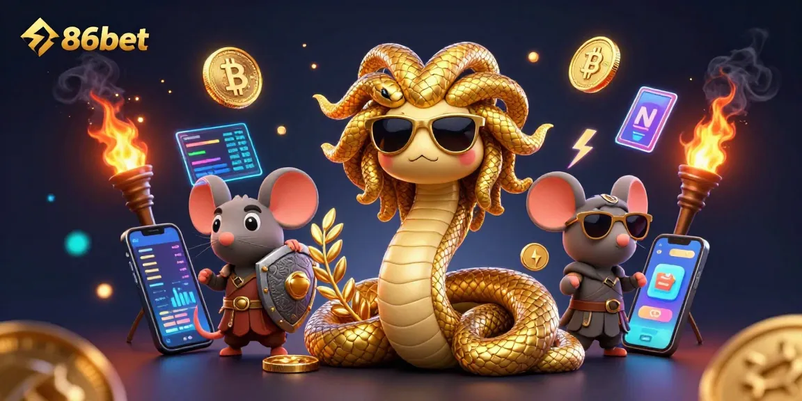 Join the fun at 86bet with Medusa and friends amidst dazzling casino elements.