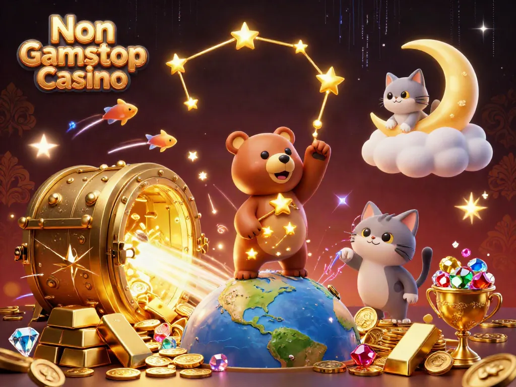 Experience the thrill of Non Gamstop Casino with a constellation bear and treasures in a vibrant 3D scene