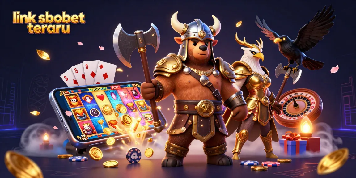 Win with link sbobet terbaru at the richest online betting scene, featuring vibrant game elements and dynamic characters.