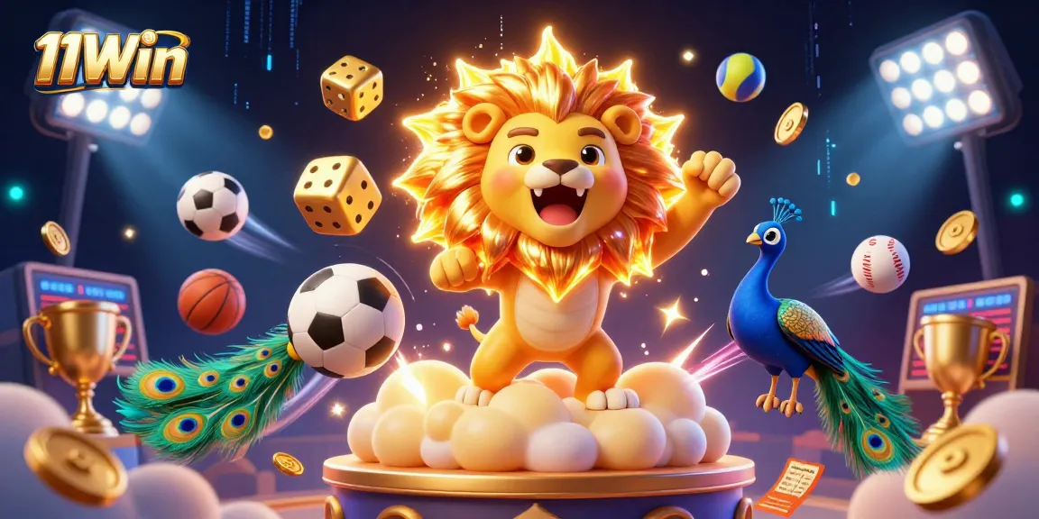 Experience thrilling gameplay with 11Win as vibrant characters and dynamic casino elements fill this artistic scene.