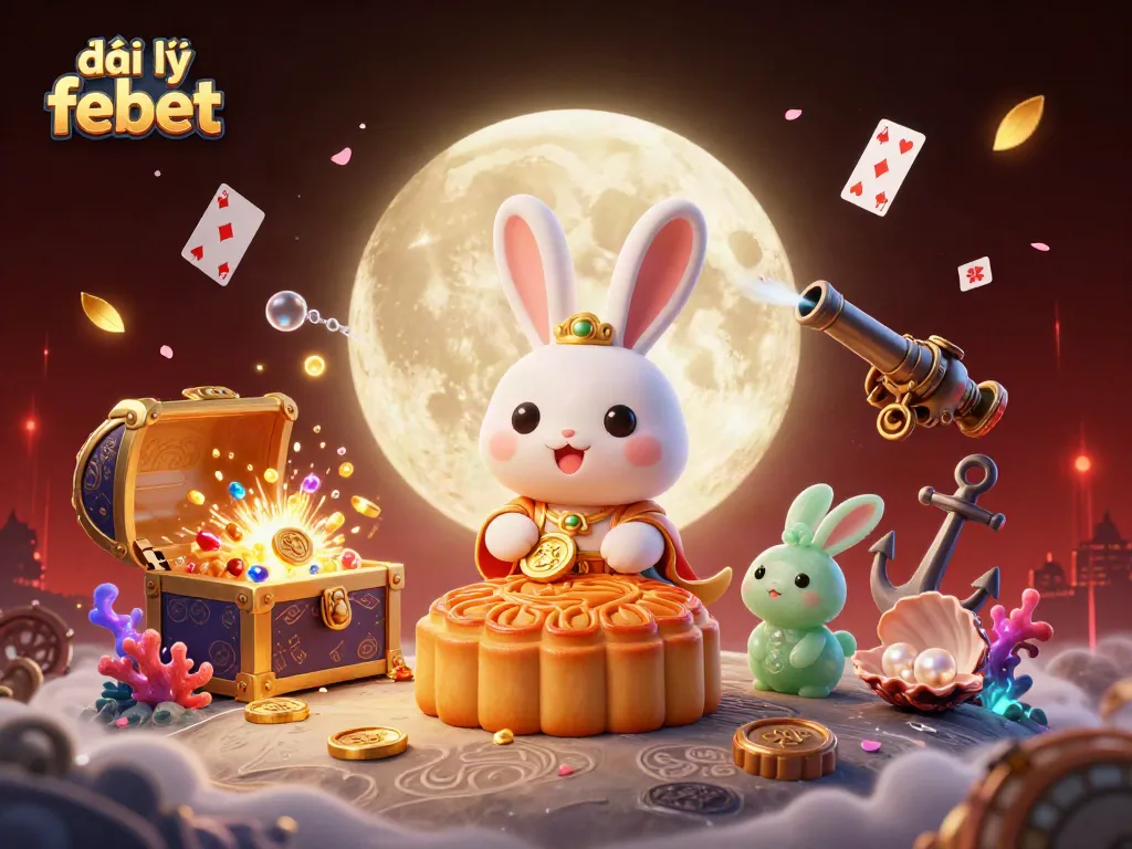 Engaging scene featuring đại lý febet branding with a lunar rabbit theme, bursting with casino elements.