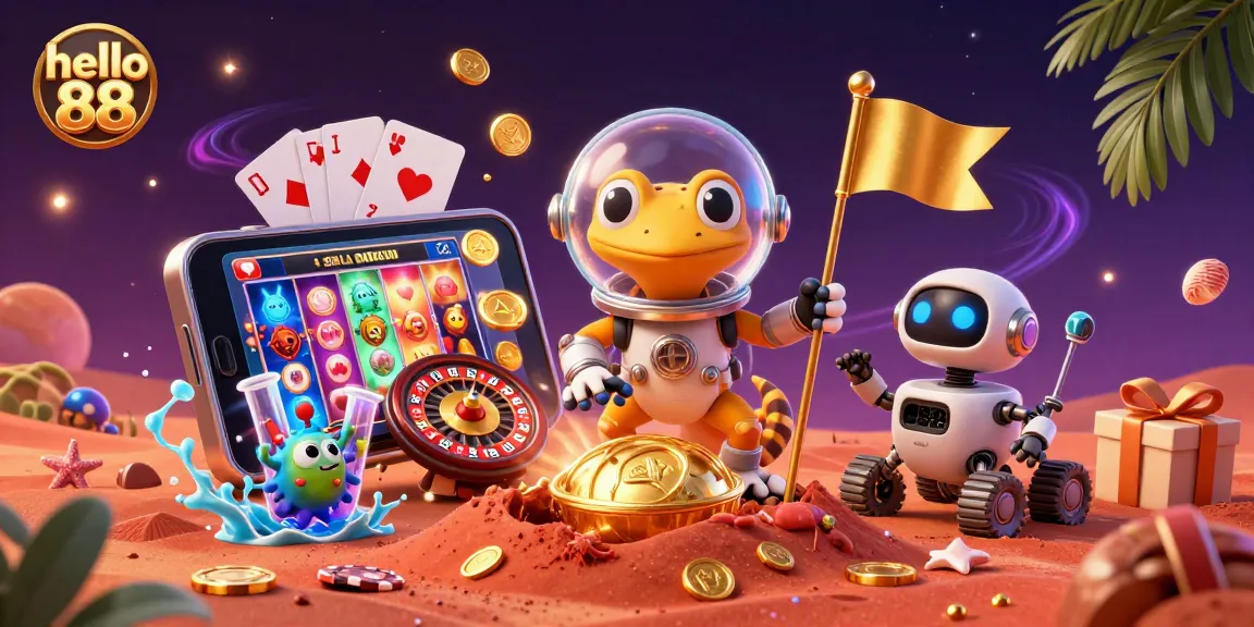 Engage with hello 88's exciting slot games through a whimsical Martian adventure filled with vibrant casino elements.