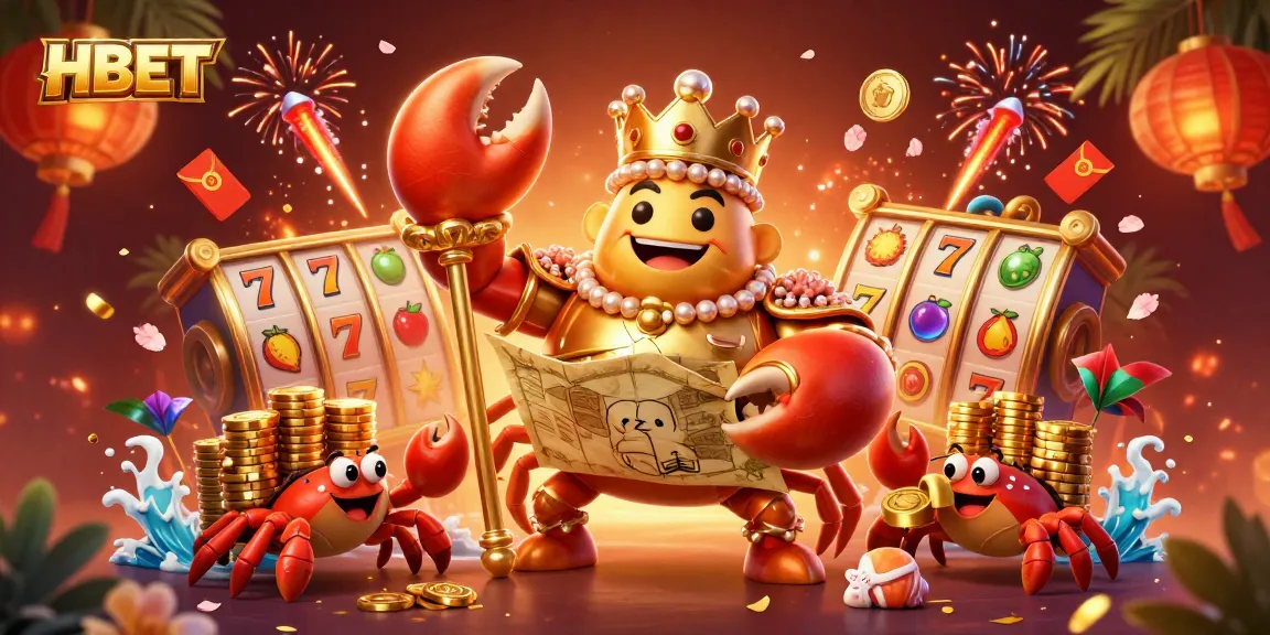 Experience the excitement of HBET casino games featuring a golden crab emperor with vibrant gaming elements.