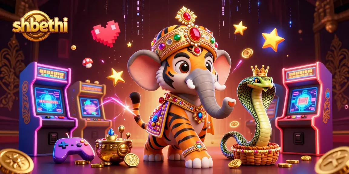 Engage in thrilling gameplay with shbethi's vibrant 3D casino scene featuring a tiger and elephant.